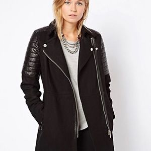 Mango Biker Coat with Faux Leather Sleeves